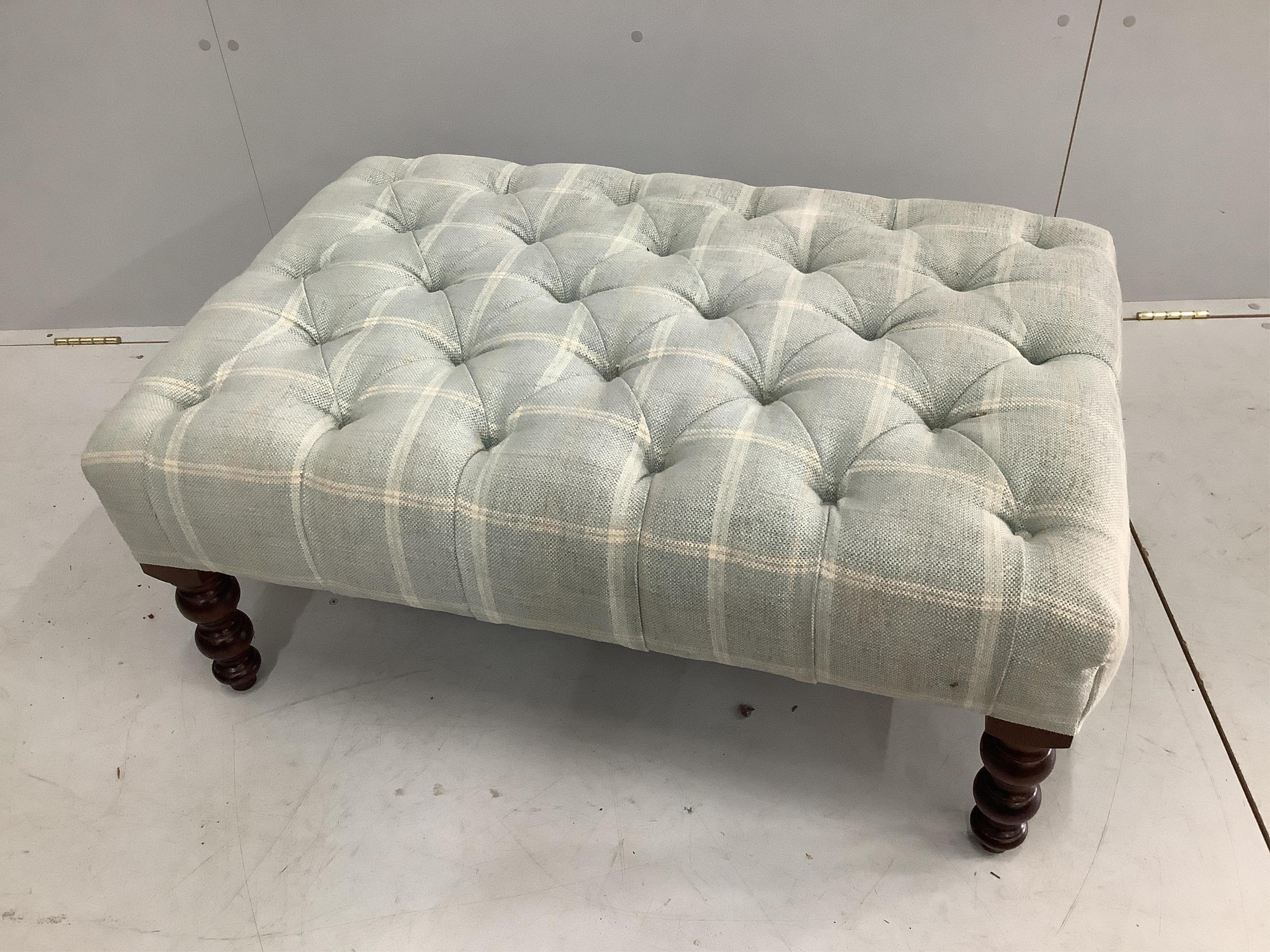 A George Smith Victorian style rectangular upholstered footstool, width 94cm, depth 63cm, height 39cm. Condition - good